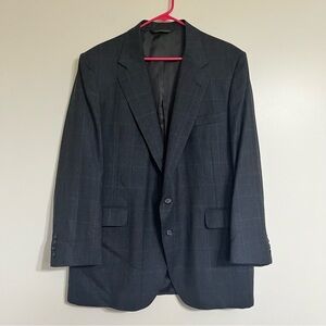 Men’s BJ BenJims Big & Tall 100% Wool Plaid Suit Jacket Blazer Size 46 Regular